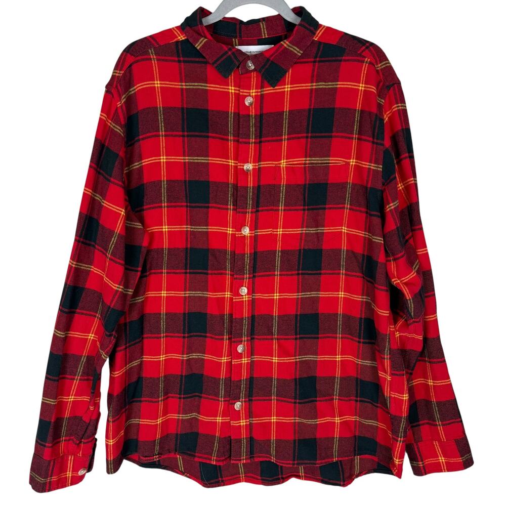 Urban Outfitters Shirt Men Large Red Buffalo Plaid Flannel Long Sleeve Button-Up